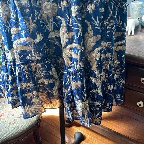 La Vie Rebecca Taylor 100% cotton blue and beige floral boho dress. XL - Picture 5 of 12